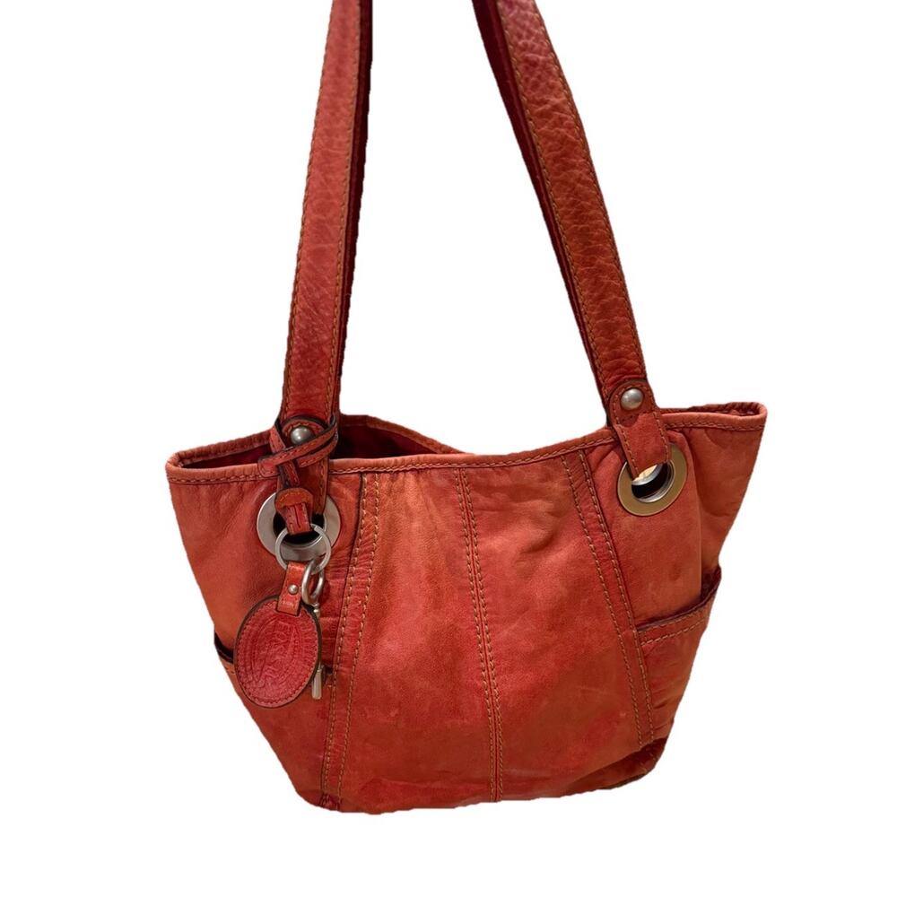 Fossil Vintage Red Soft Leather Purse Shoulder Bag Tote Double Handled Key - Picture 6 of 12